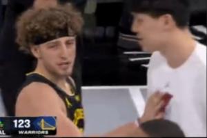 今天没有上场机会！开拓者勇士赛后 杨瀚森在与波杰姆互动时出镜