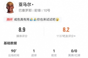 亚马尔7射1正进1球1中框1失良机 1助攻+15过人9成功+3抢断3造犯规