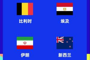 世界杯G组赛程：比利时vs埃及6月16日3点