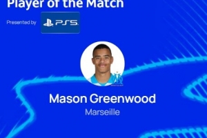 梅开二度，欧冠官方：格林伍德当选马赛3-2圣吉罗斯全场最佳